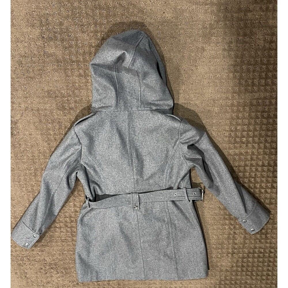 Michael Kors Woman’s Coat Mid Length Wool Hooded Belt Gray Size 12 - Picture 2 of 8